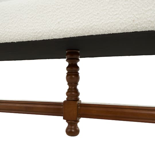 59" Cream Fabric Bench with Brown Traditional Wood Turned Legs
